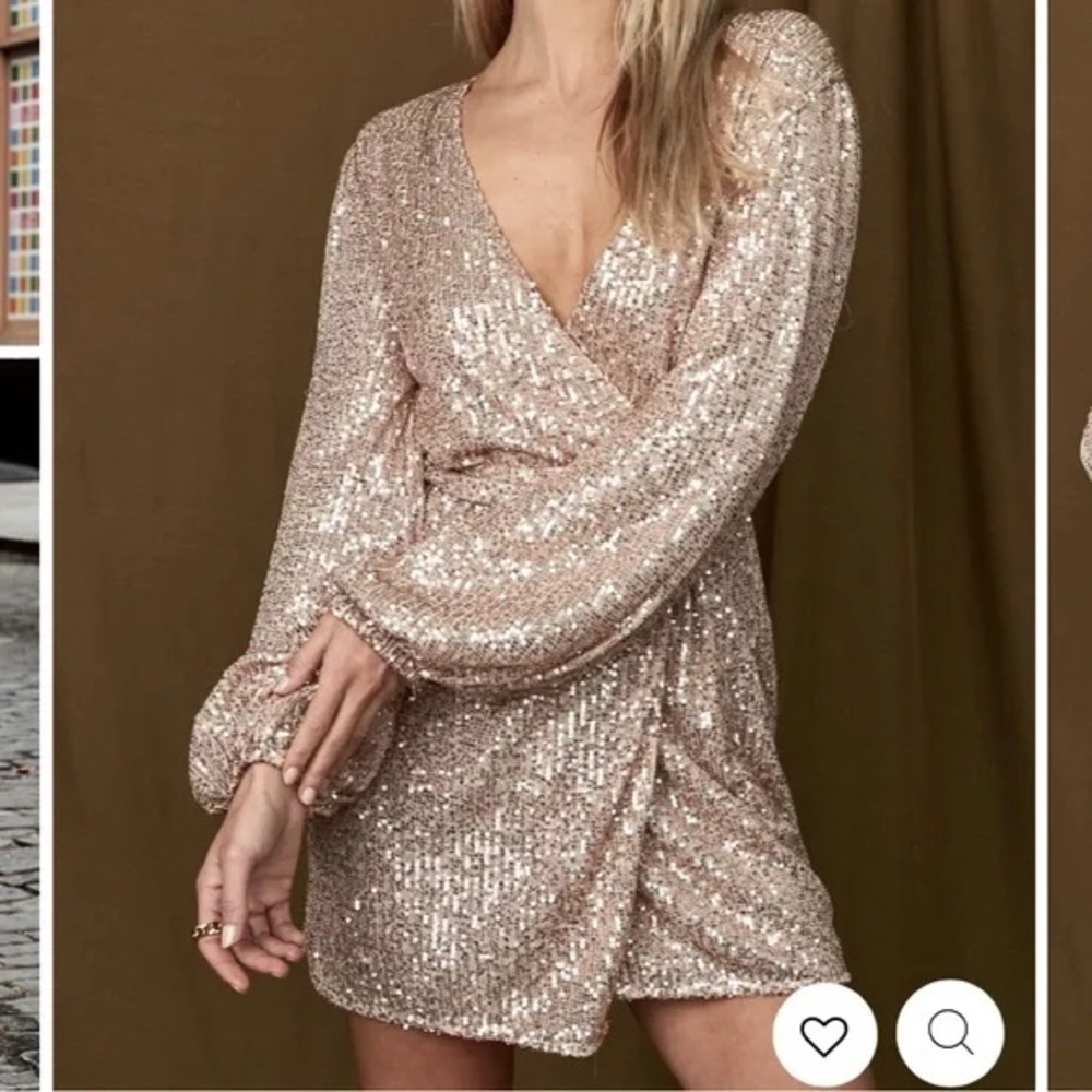 12th Tribe Pink Gold Sequin Wrap Dress size S